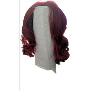 Burgundy Wine Red Wavy Curly Synthetic Bob Wig - 12" long